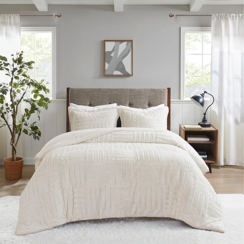 Madison Park Polar Ivory Fur Down Alternative Comforter Set - Full - Queen