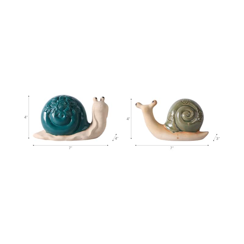 Decorative Porcelain Ceramic Flower Snail Garden Statuary (Set of 2)