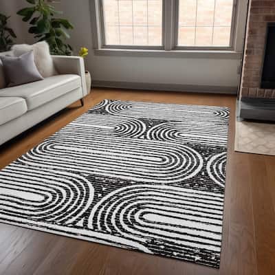 Machine Washable Indoor/ Outdoor Modern Vibes Chantille Rug