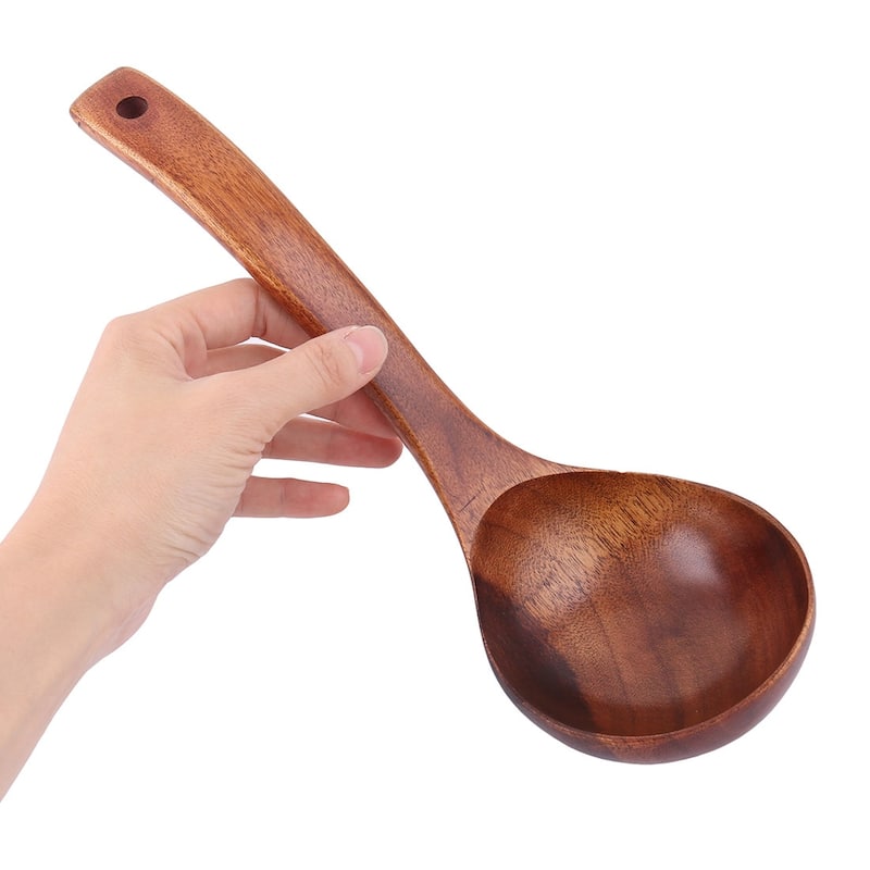 Wood Cooking Porridge Dumpling Soup Scoop Mixing Spoon Ladle Brown - 10.4" x 3.5" x 1.4"(L*W*H)