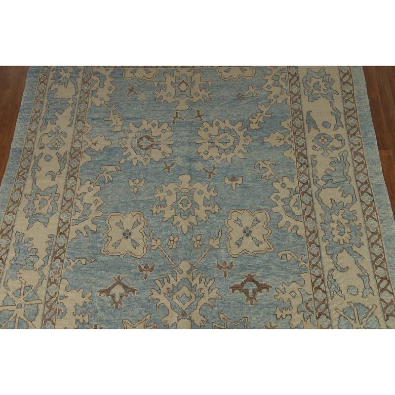 Hand Knotted Oriental 100% Wool Carpet Transitional All-Over Navy Blue & Blues Oushak Area Rug - 11' 2'' X 8' 2''