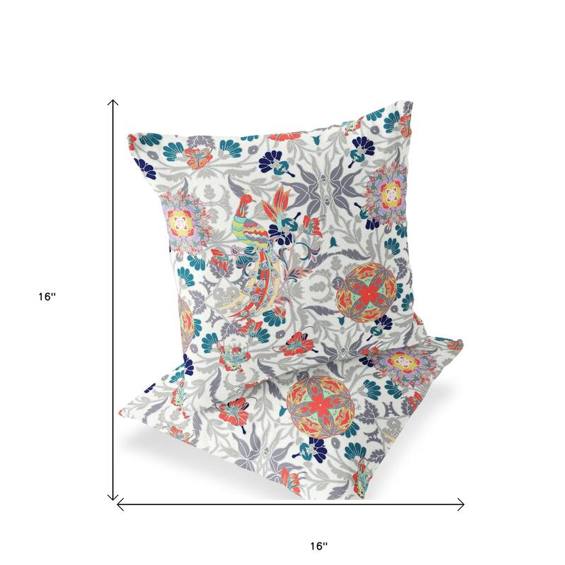 HomeRoots Set of Two 16" X 16" Orange and White Peacock Blown Seam Eclectic Indoor Outdoor Throw Pillow