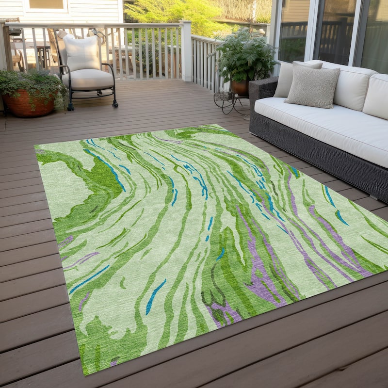 Machine Washable Indoor/ Outdoor Modern Wave Chantille Rug