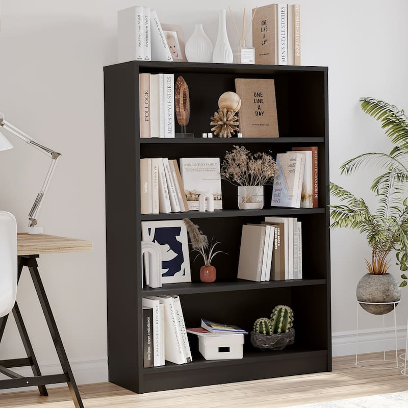 4 Shelf boockase Display Bookcase Freestanding Wooden Bookshelves for Home Office Living Room,48 Inch Height - Black
