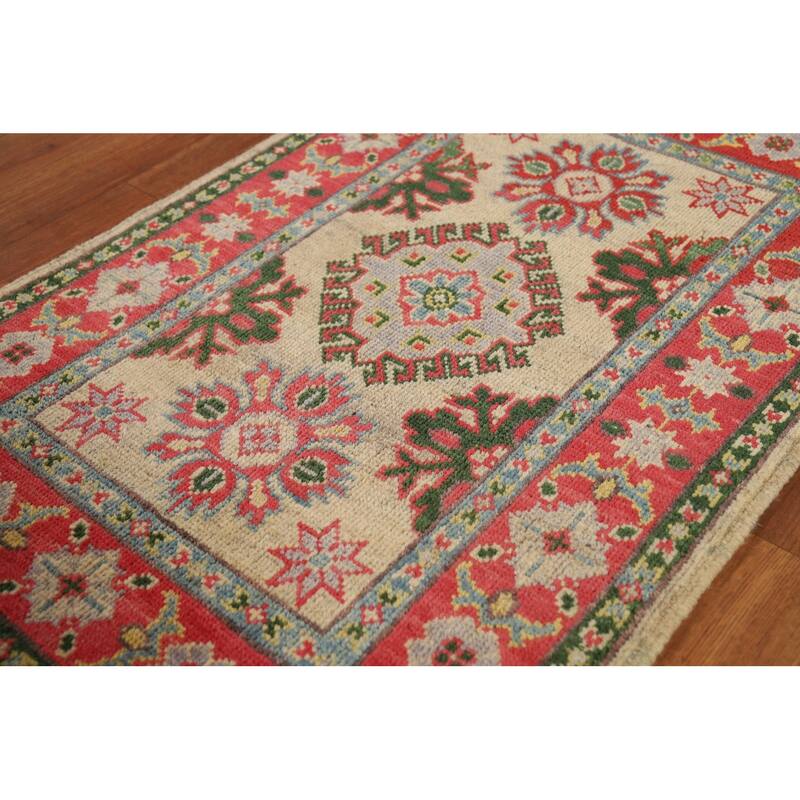 Geometric Kazak Foyer Rug Hand-Knotted Wool Carpet - 2'0" x 3'0"