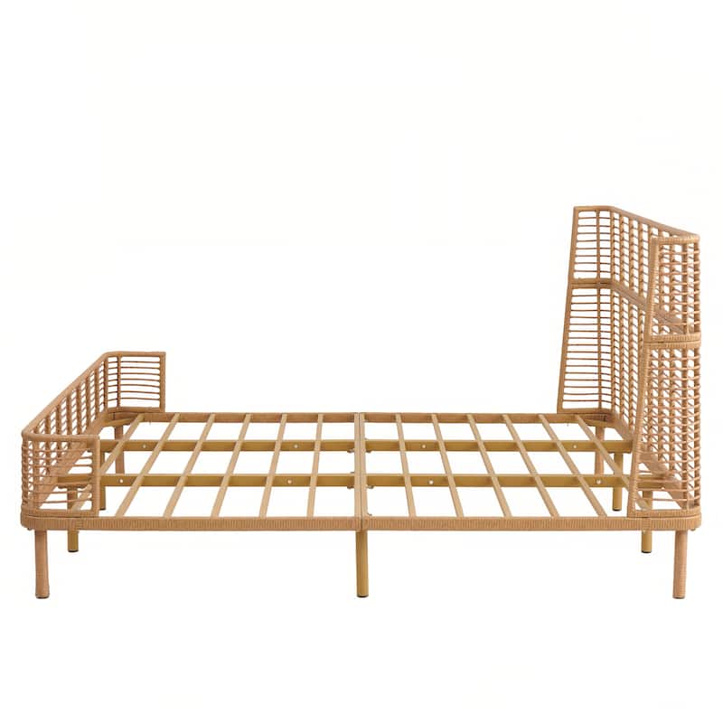 Christopher Knight Home - Marlowe Rattan Bed with Metal Frame and Wingback Design