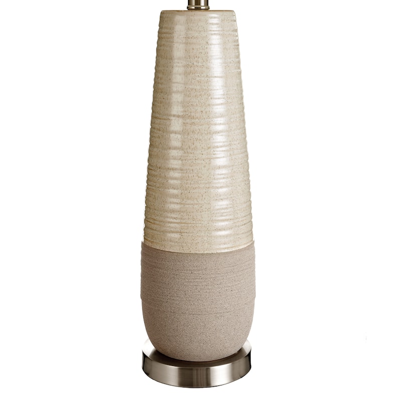 Evian - Two-Tone Ceramic Table Lamp - Speckled Cream, Greige Finish - Brushed Silver Base - White Linen Shade