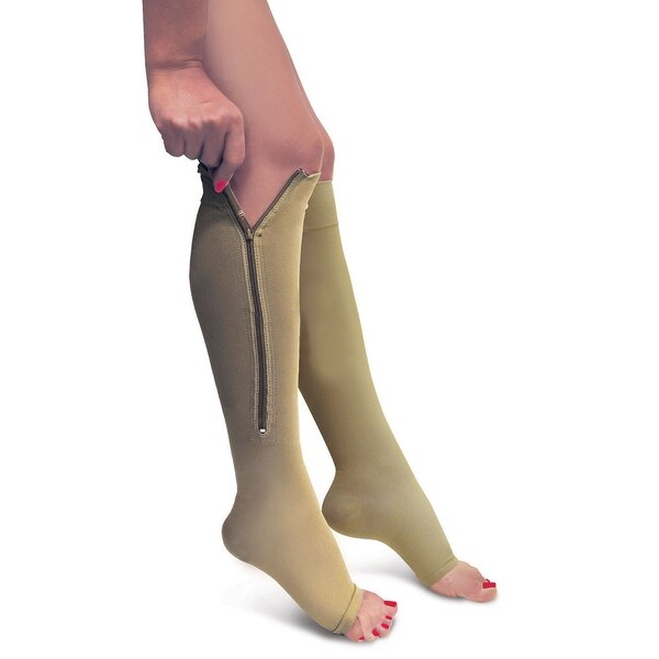 Women's Firm Support Zippered Open Toe Knee High Compression Socks