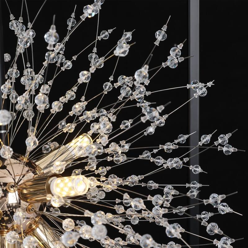 8-Light Mid-Century Modern Square Caged Linear Crystal Chandelier Sputnik Starburst Pendant Light