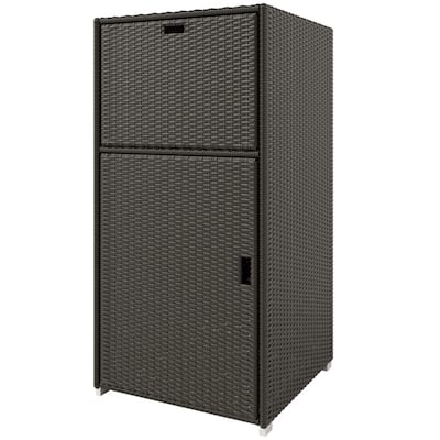 Dark Brown Large Waterproof PE Wicker Outdoor Rattan Storage Cabinet with Drawer and Magnet-Sealed Doors
