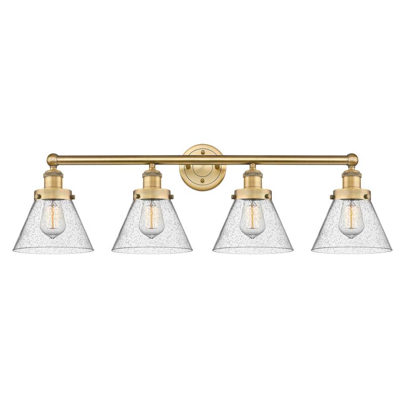 Innovations Lighting Large Cone - 4 Light 35" Bath Vanity Light - Brushed Brass/Seedy