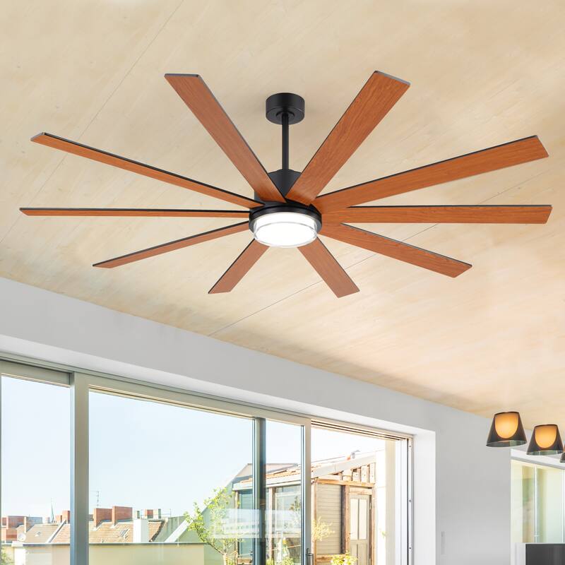 75"/80" Modern Matte Black Ceiling Fan with LED Light and Remote(8/10 Blades)