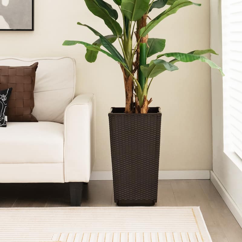 Costway 2PCS Outdoor Wicker Flower Pot 22.5''Tall Planters with - See Details