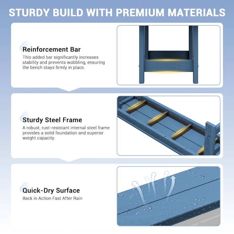 6-Piece HDPE Outdoor Dining Table Sets with Umbrella Hole - 1-Table 4-Chairs-1-Bench