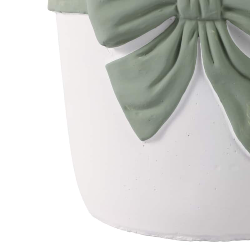 Pottery Planters Bow Accent Home Garden Use (Set of 2) - 6", 5" White - 7" x 7" x 5.75"