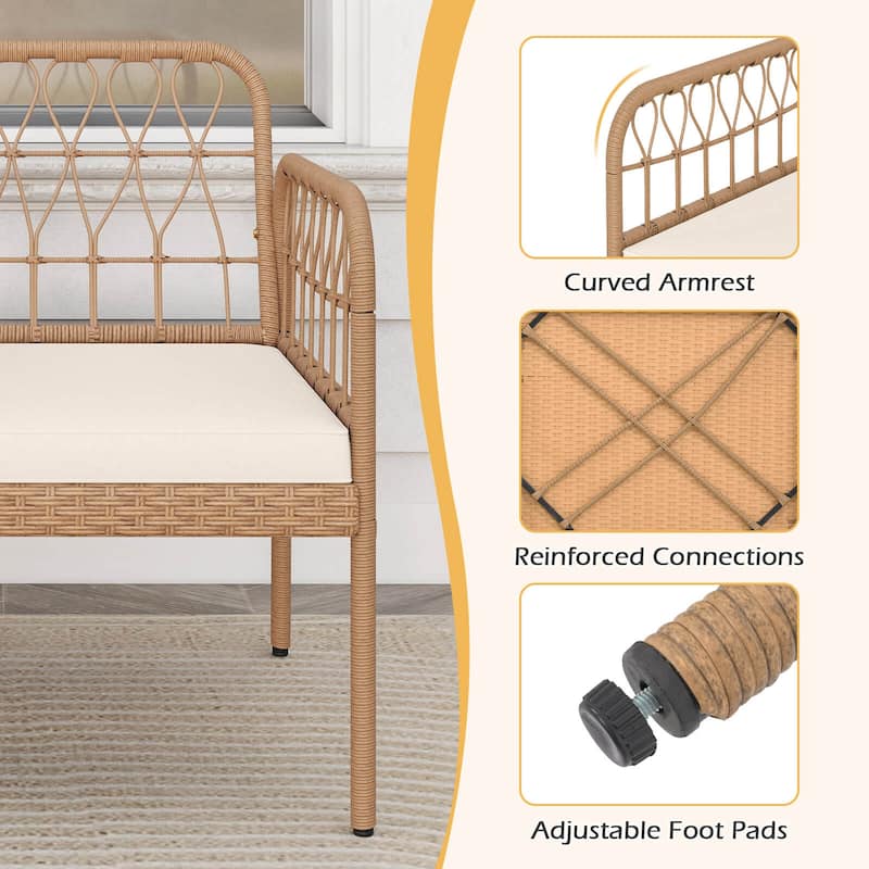 Costway PE Rattan Outdoor Loveseat with Built-in Coffee Table & Soft - See Details