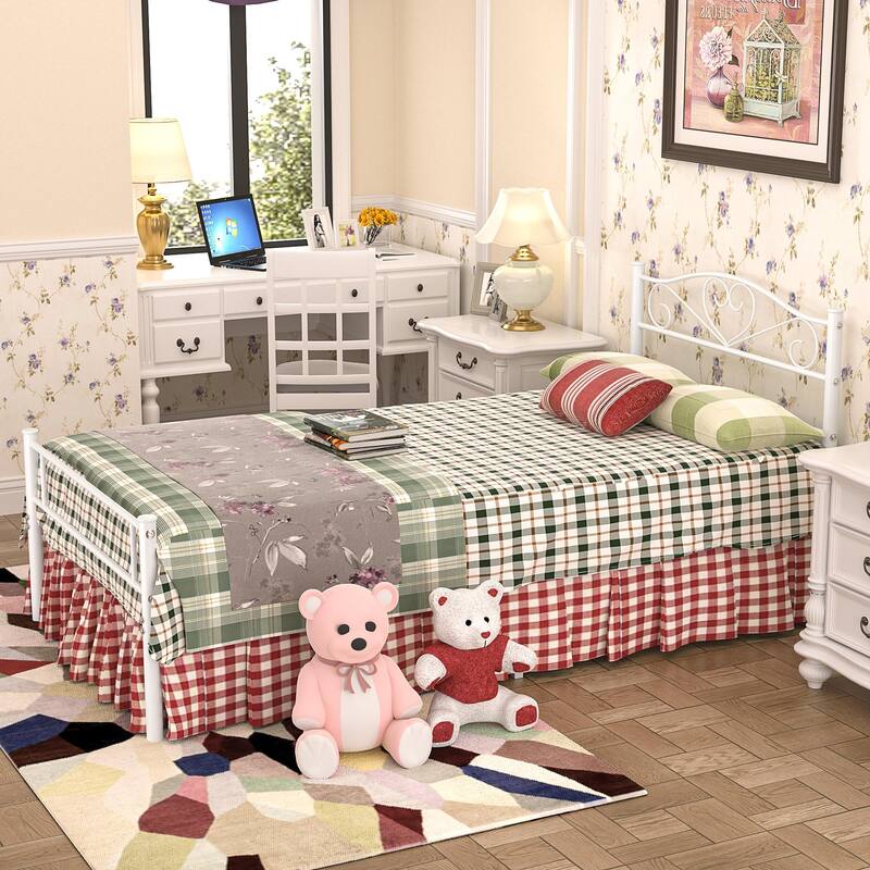 VECELO Twin Size Metal Bed Frame Set of 2, Heavy Duty Platform Beds with Headboard, No Box Spring Needed, Under Bed Storage
