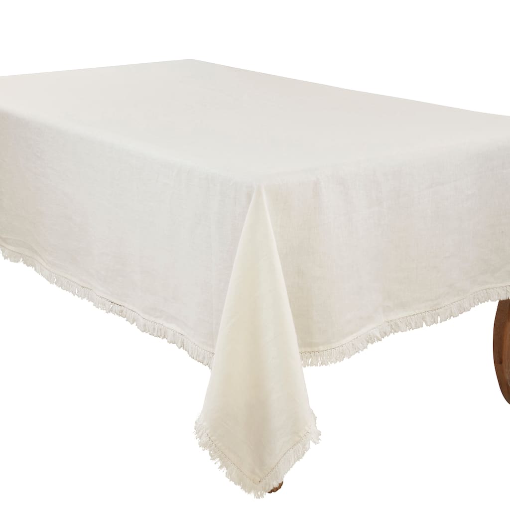 Stonewashed Linen Fringed Tablecloth
