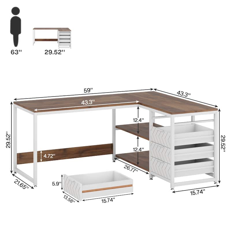 Reversible L-Shaped Office Desk Computer Desk Sturdy Writing Table Workstation