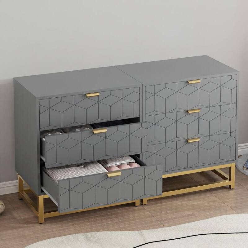 3 Drawer Dresser, with Metal Legs and Gold Handles