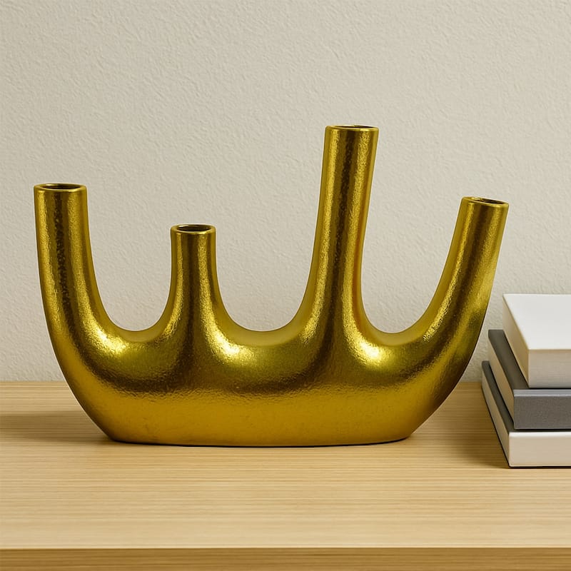 9 Inch Tall Decorative Handmade Aluminum Modern Flower Vase - Gold