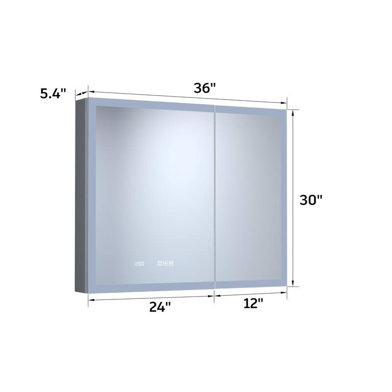 GDFStudio - Delmar Modern Aluminum LED Lighted Medicine Cabinet with Mirror Anti Fog and Digital Clock