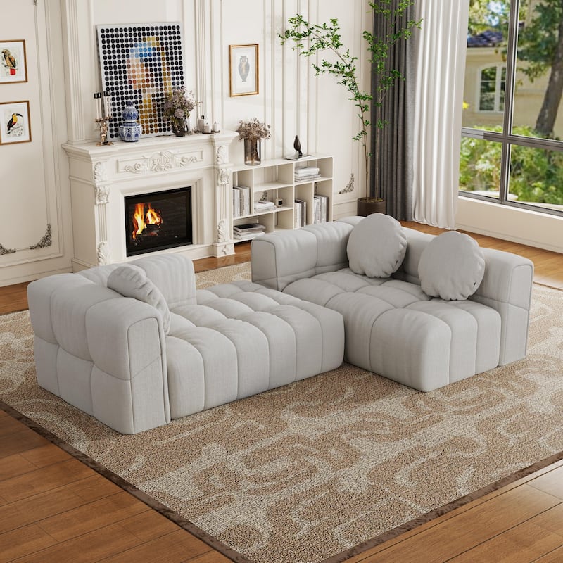 103" L-Shaped Chenille Sectional Sofa with Right Recliner & Pillows