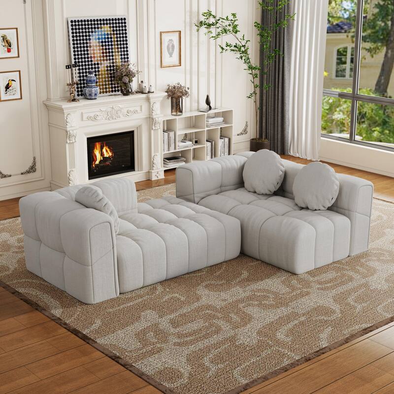 Modern upholstered combination sofa set,fully compressed modular L-shaped combination with 3 pillows,free combination sofa
