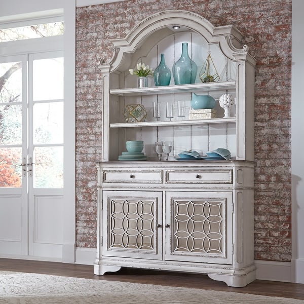 slide 2 of 10, Magnolia Manor Antique White Mirrored Hutch & Buffet Antique White