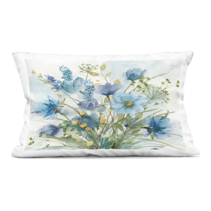 Stupell Blue Toned Wild Flowers Decorative Printed Throw Pillow Design by Nan - Accent - Polyester - Green - Single