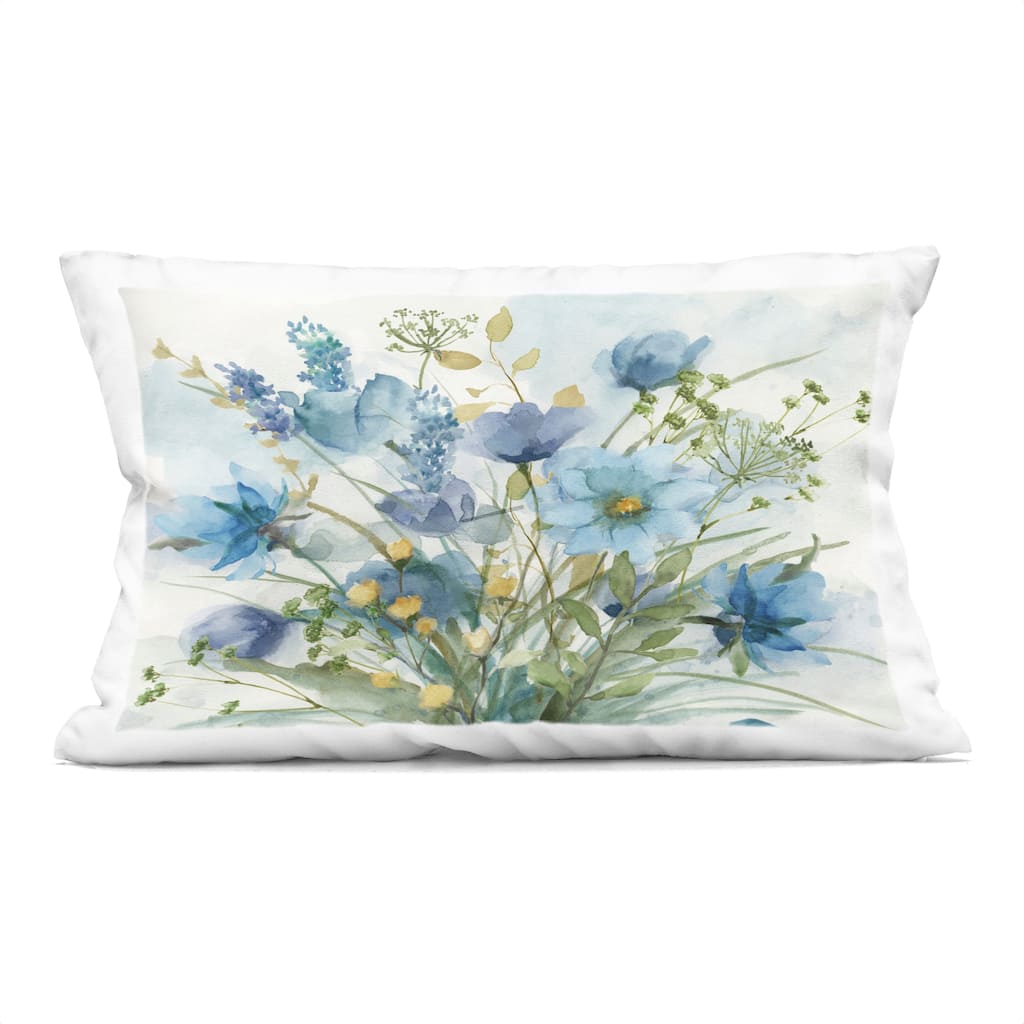 Stupell Blue Toned Wild Flowers Decorative Printed Throw Pillow Design by Nan