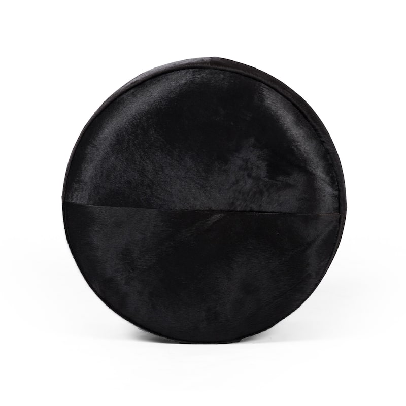 Ralphy Large Round Ottoman-Dark Hair on Hide