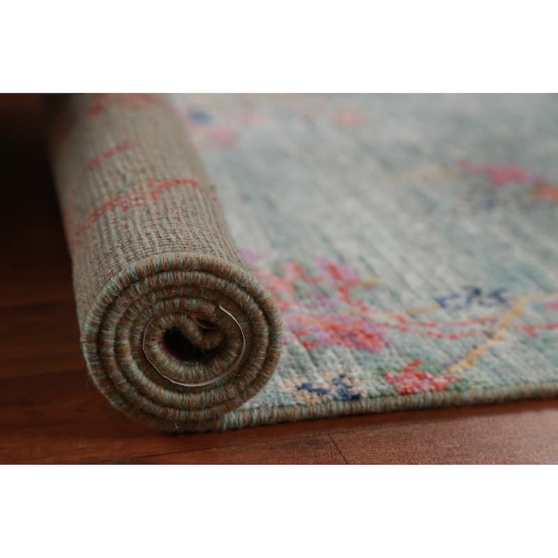 Hand Knotted Oriental 100% Wool Carpet Traditional All-Over Navy Blue & Blues Art Deco Runner Rug - 8' 1'' X 2' 8''