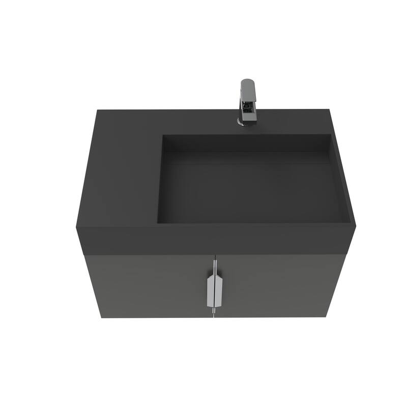 Amazon 30" Wall Mounted Bathroom Right Basin Vanity Set w/ Black Top