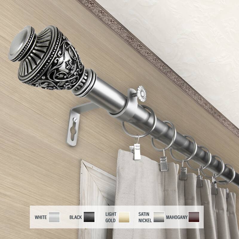 InStyleDesign Neva 1 inch Diameter Adjustable Curtain Rod - 120 to 170 inches - Satin Nickel