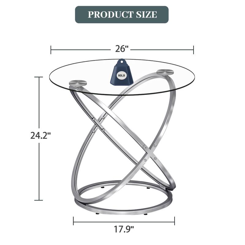 Myhozm Modern Round Glass/Stone Top Side Table with Metal Base