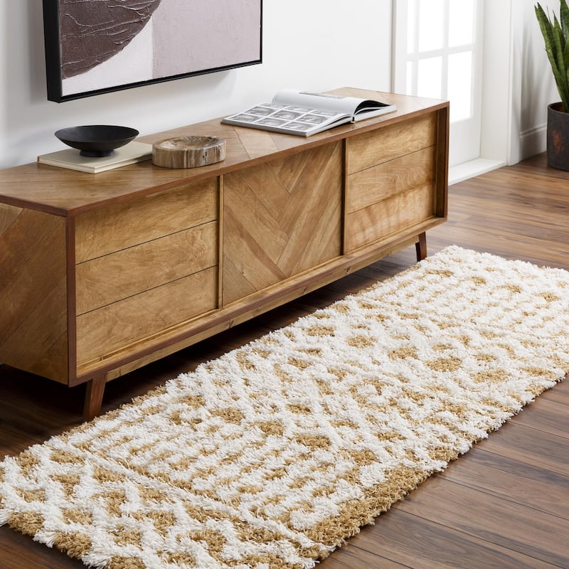 Livabliss Urban Shag Bohemian Tribal Area Rug - 2' 7" x 7' 3" - Mustard