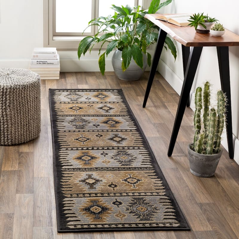 Livabliss Cabin & Lodge Paramount Border Area Rug - 2'2" x 7'7" - Black