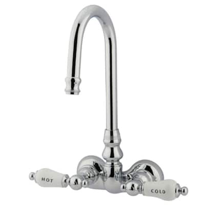 Kingston Brass Vintage Wall Mounted Clawfoot Tub Filler with Porcelain - Polished Chrome