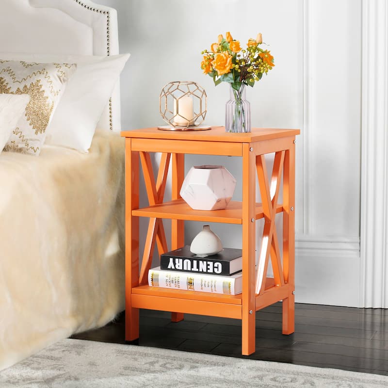 Javlergo Modern Nightstand with 3-tier Storage Shelves Side End Table - Orange