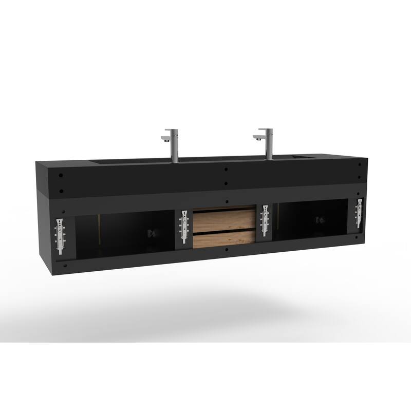 Nile 72" Wall Mounted Bathroom Vanity Set w/ Black Top