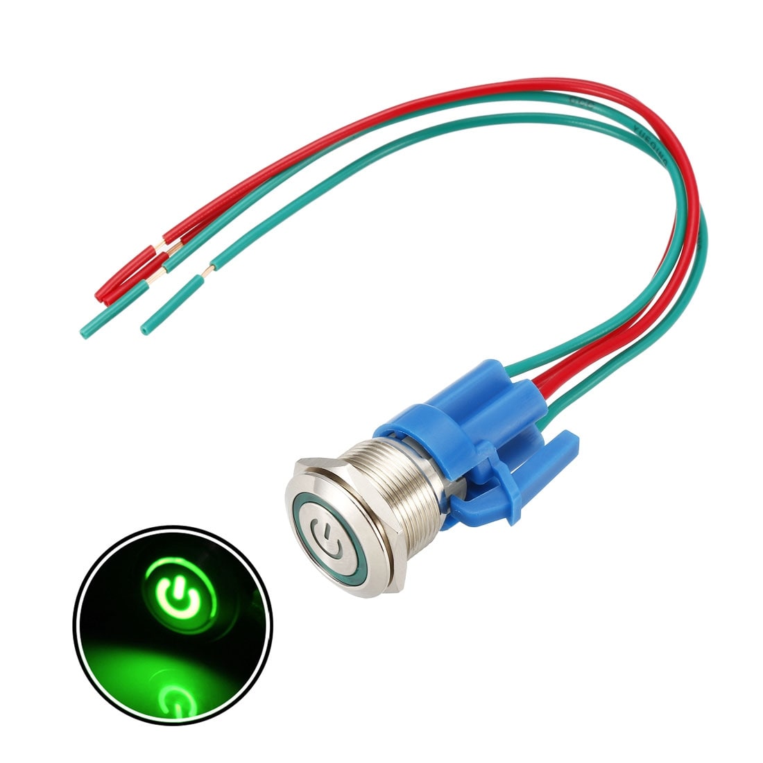 Momentary Push Button Switch 19mm Mounting 1no 12v Green Led With Socket Plug