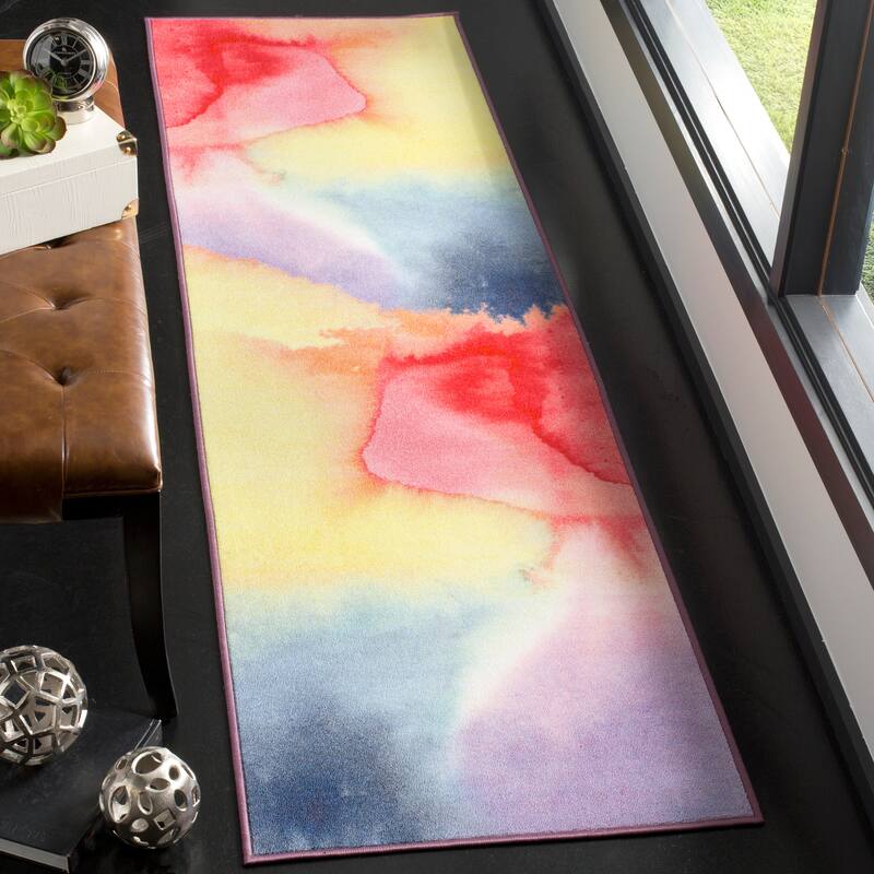 SAFAVIEH Paint Brush Machine Washable Slip Resistant Ingelinde Rug - 2'2" x 6' Runner - Fuchsia/Yellow