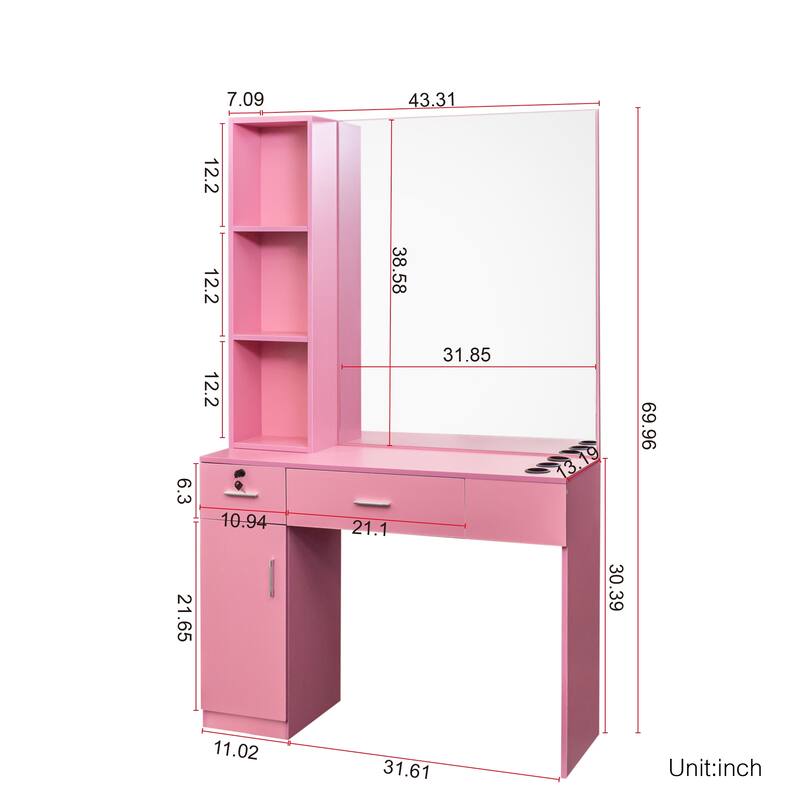 With concise design,Salon Station Barber Stations Styling Station Barber Beauty Spa Salon Equipment Set with Mirror