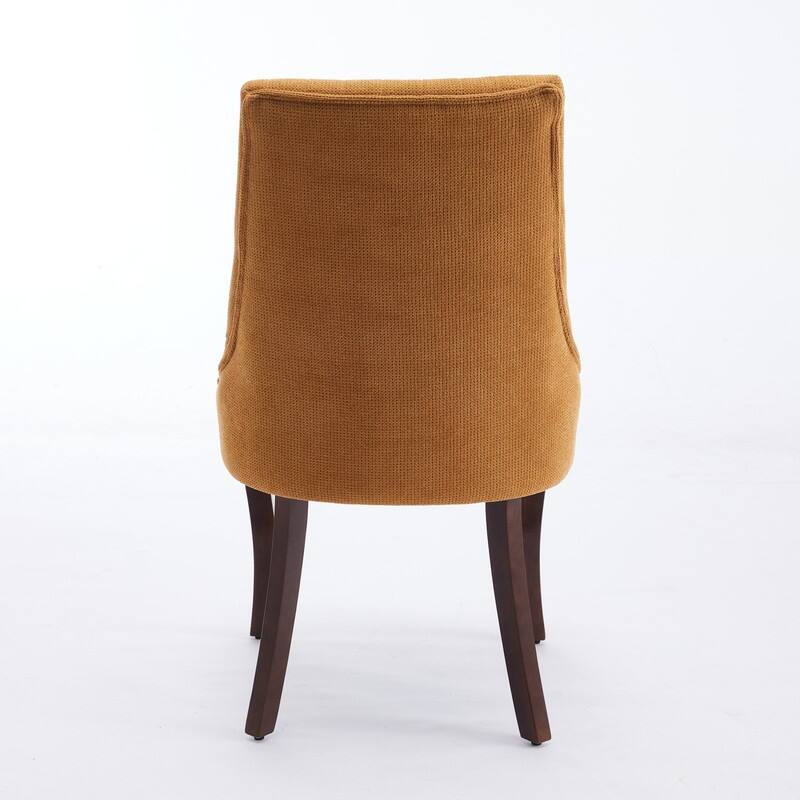 Set of 2 Modern Linen Upholstered Dining Chairs with High Back, Curved Wood Legs & Adjustable Feet