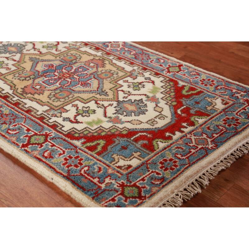 Ivory Heriz Serapi Indian Runner Rug Hand-Knotted Wool Carpet - 2'5"x 8'0" - 2'5"x 8'0" - Ivory/Beige