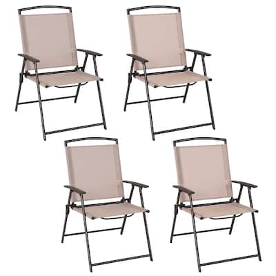 Costway 4 pcs Patio Folding Sling Dining Chairs Armrests Steel Frame - See Details