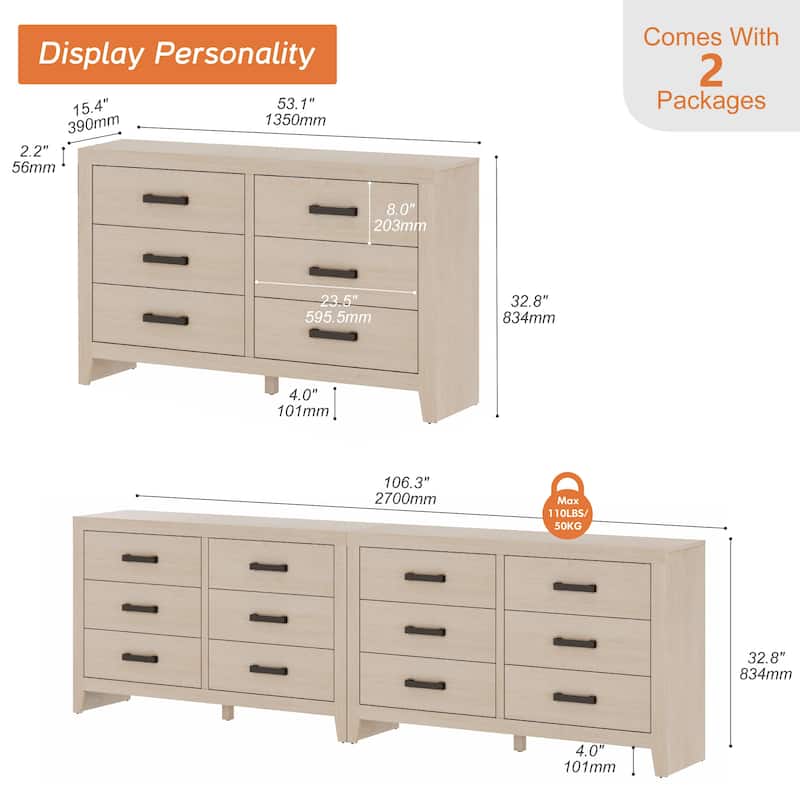 WAMPAT 106'' Rustic TV Stand Dresser - Farmhouse Entertainment Center with 12 Storage Drawers