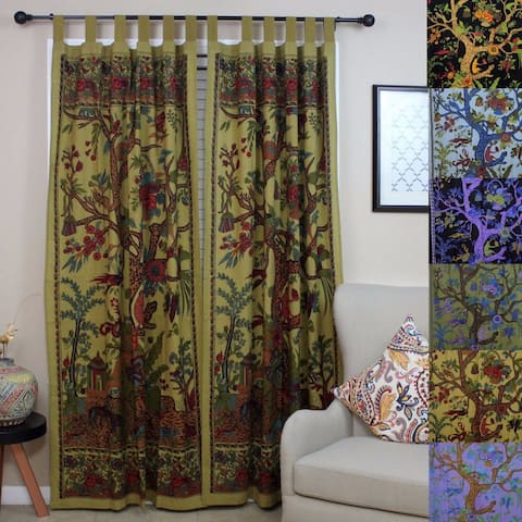 Handmade Cotton Tree of Life Tab Top Curtain Drape Panel - 44 x 88 inches