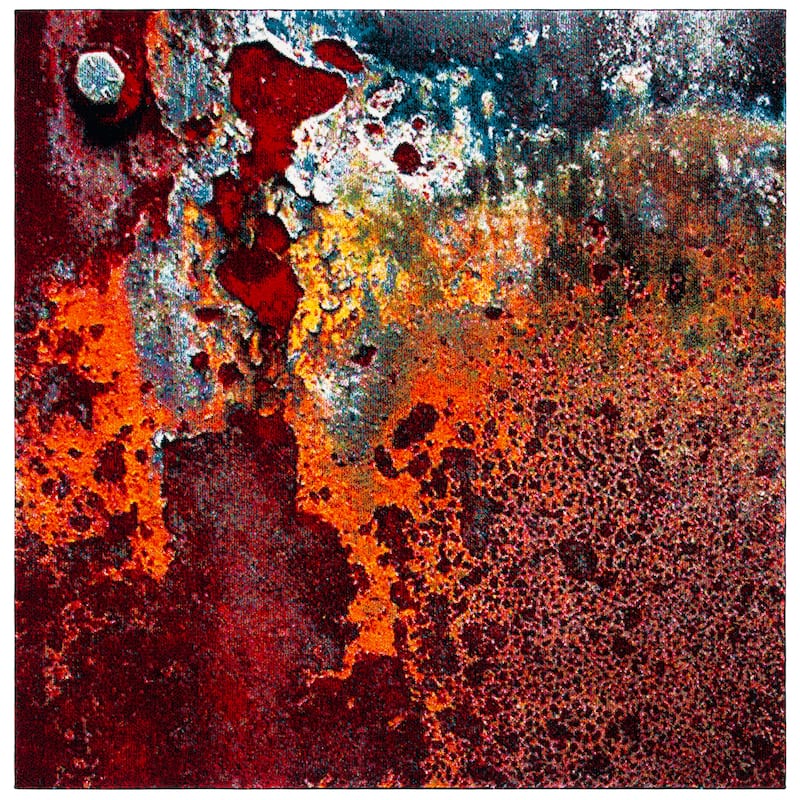 SAFAVIEH Glacier Honey Watercolor Modern Abstract Rug - 3' Square - Red/Orange